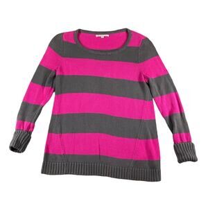 Gap Sweater Womens Small Knit Pink Gray Long Sleeve Striped Round Neck Cotton